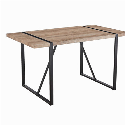 Industrial Style Rectangular Wooden Dining Table for 4-6 People, Tabletop Made of 1.5-inch Thick Artificial Wood, Black Metal Legs