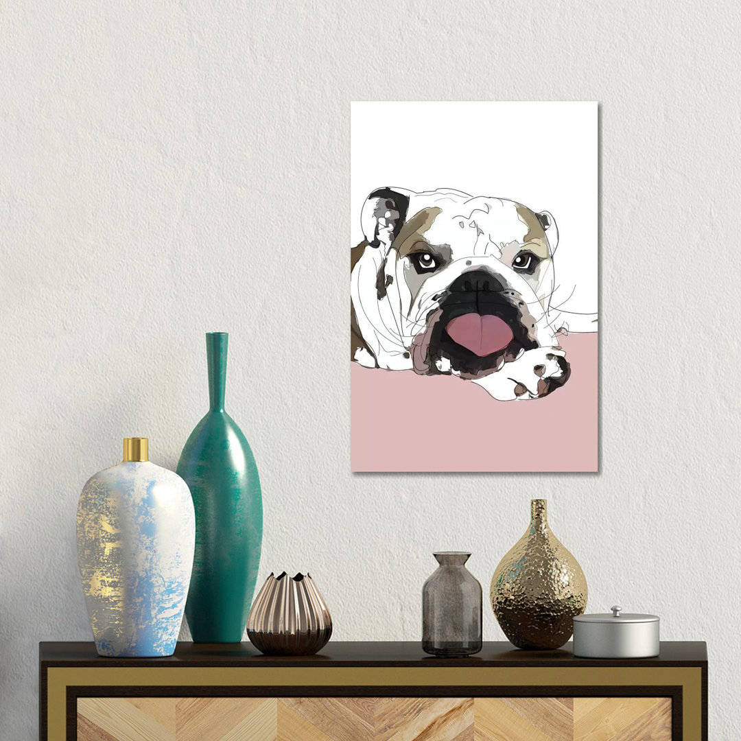 Englische Bulldogge Liebe von Sketch And Paws - Galerie-verpackte Leinwand Giclée auf Leinwand