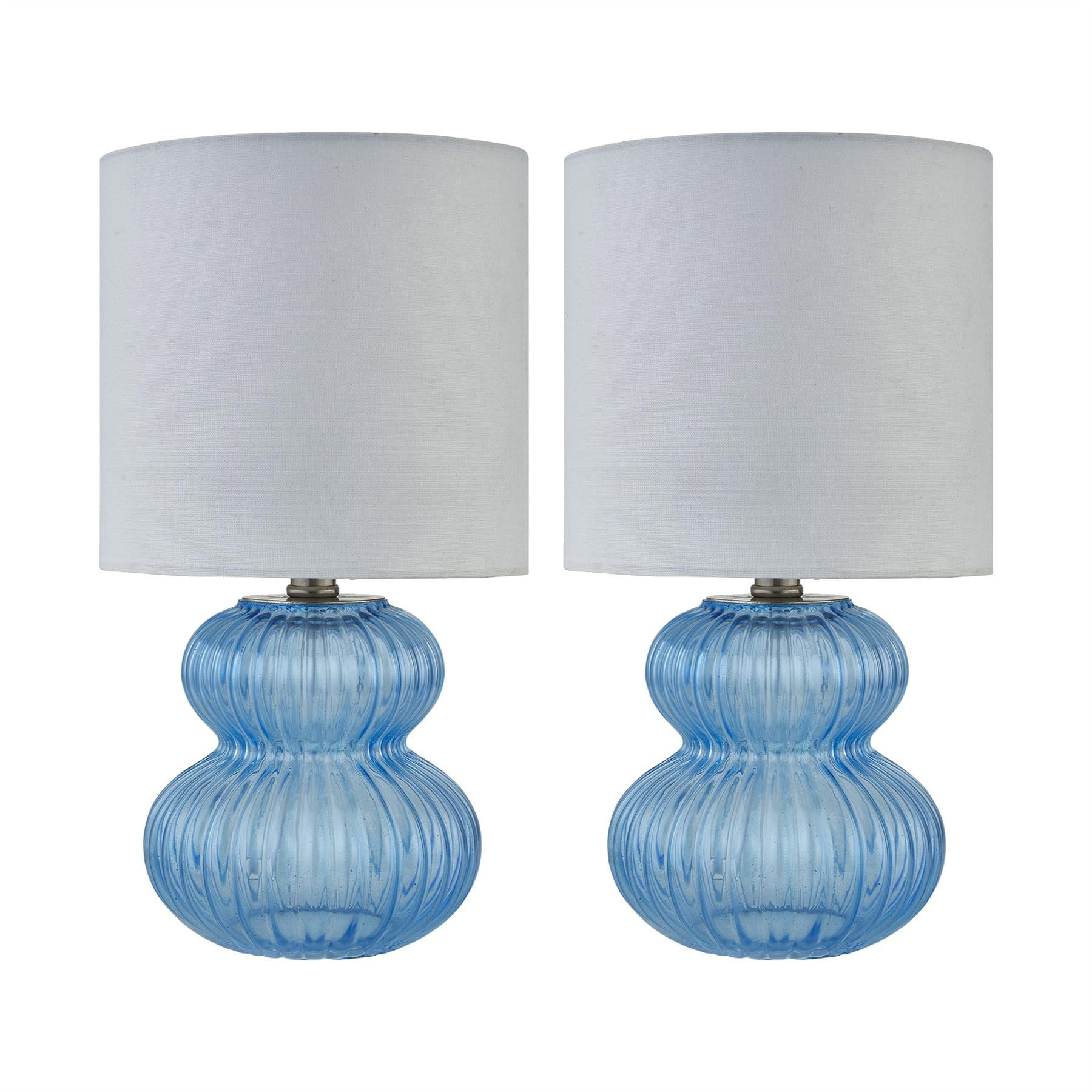 Highland Dunes Set Of 2 Blue Ribbed Glass Table Lamps Or Bedside Lights ...