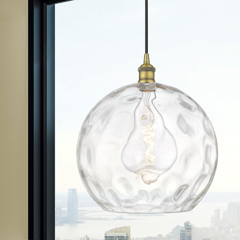 Luminaire suspendu simple à 1 lumière Ralph, H 15,88 po x l 13 po x P 13 po, Laiton brossé