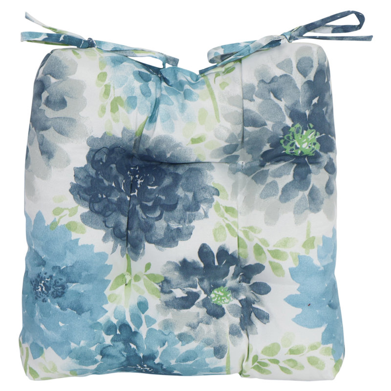 Ensemble de 2 coussins de chaise carrés de 16 pouces (ensemble de 2), Blanc / bleu / floral gardénia