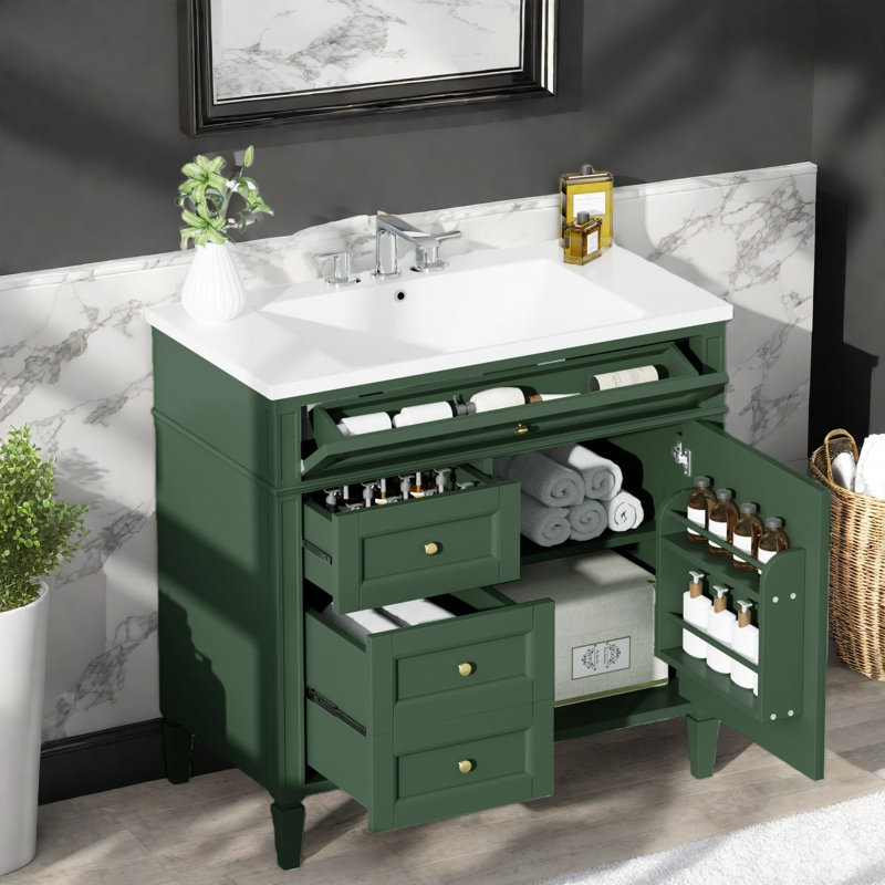 Meuble-lavabo et lavabo vert moderne en bois massif, parfait pour la salle de bain