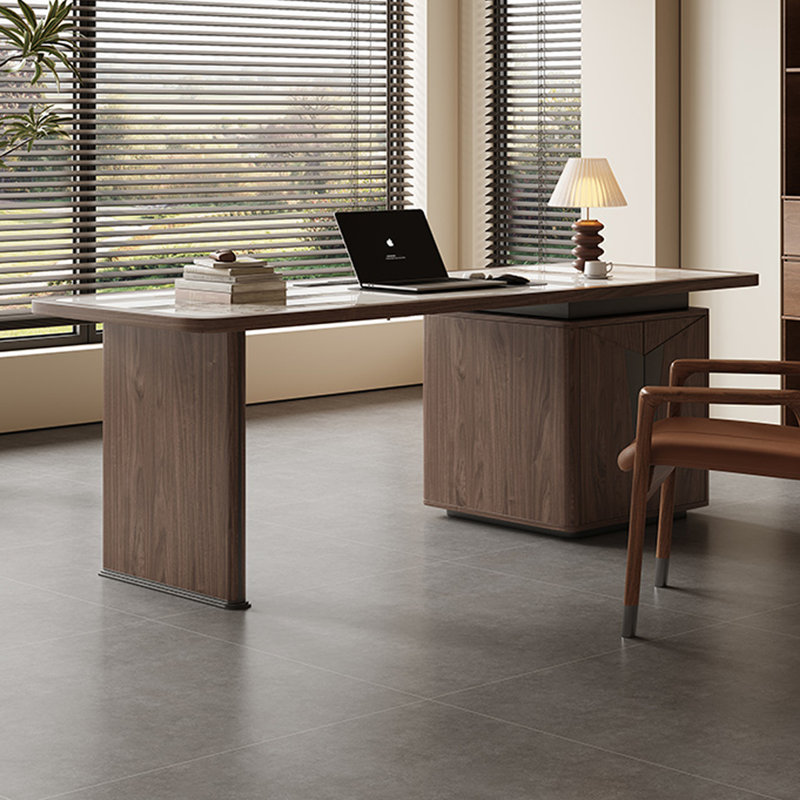 Bureau rectangulaire blanc et noyer clair, H 29,53 po x l 62,99 po x P 31,5 po, Retour à droite