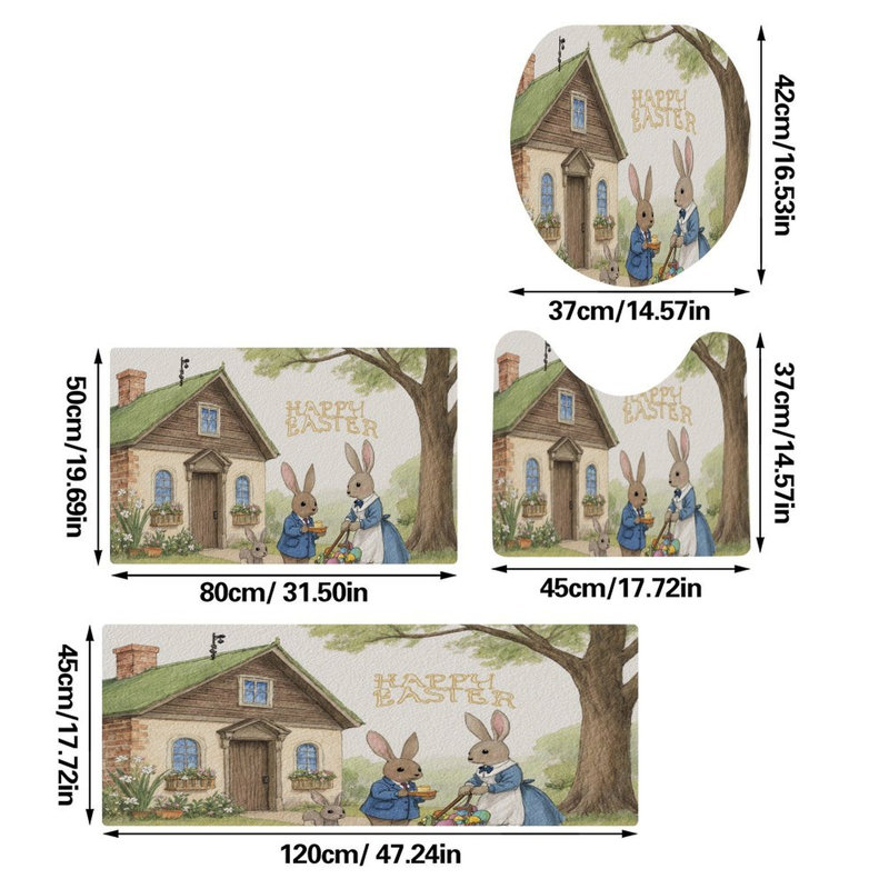 Happy Easter Bunny Family, 4 Pcs Bath Rug Set