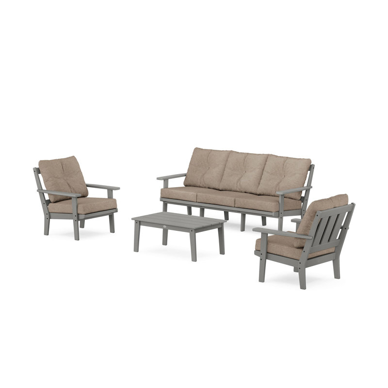 Oxford 4-Piece Deep Seating Set with Sofa, Dune Burlap, Teak