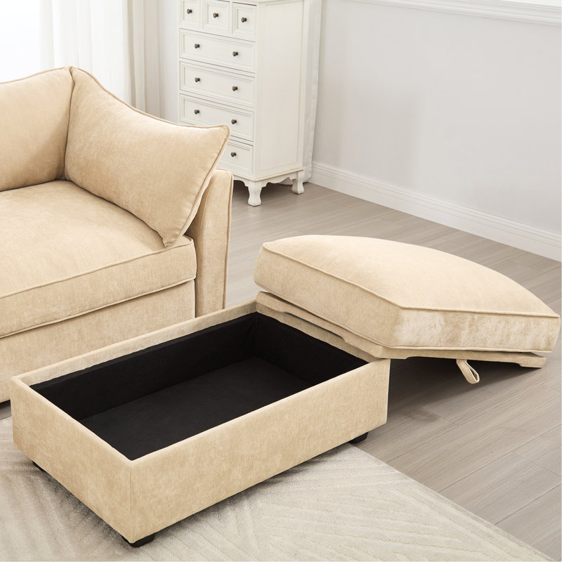 Très grand canapé pour 4 personnes à assise large et profonde, canapé 4 places avec tiroir de rangement sous chaque siège, canapé surdimensionné à 4 places, chenille
