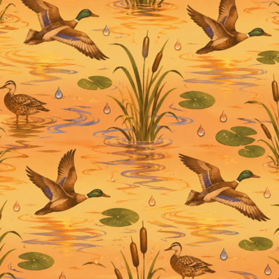 Papier peint adhésif à motif de feuilles de nénuphars oranges avec feuilles de nénuphars Lake