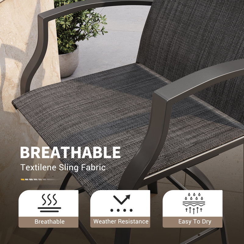 Patio Bar Dining Set With Square Bar Table And Armrest Bar Height Chairs (Set Of 3), Black