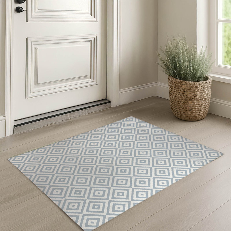 Ikat Eye Indoor Doormat, 36" W x 60" L, Slate Blue