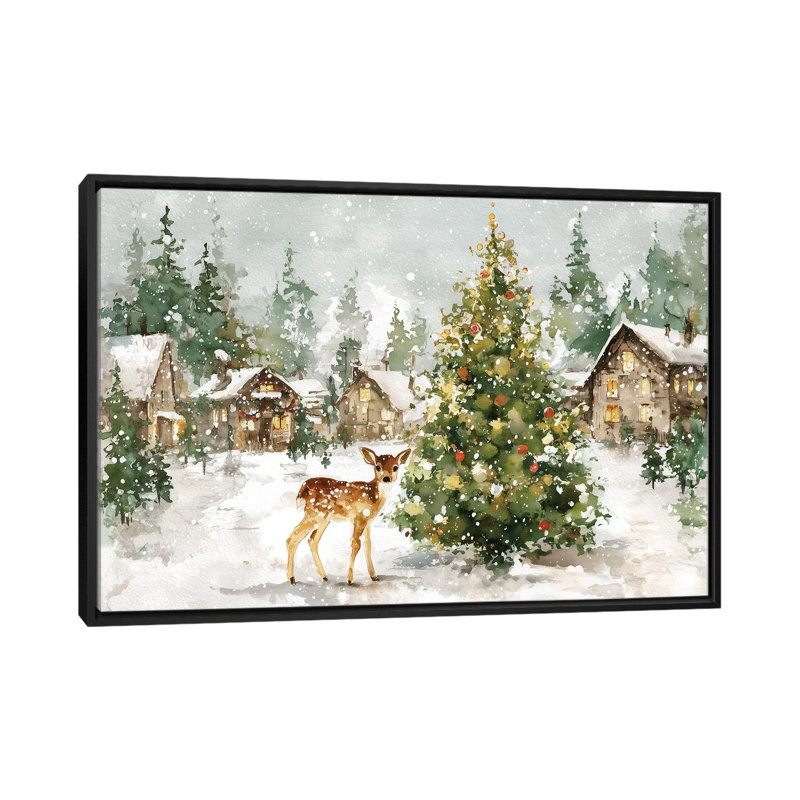 Winter Wonderland Fawn 1 Piece Wall Art on Canvas, 66.04 cm H x 101.6 cm W x 4.445 cm D, Black