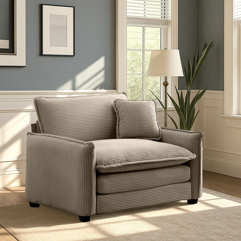 Fauteuil en velours côtelé 46 po Clevenger, Tanné