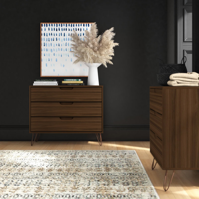 Commode anglaise à 3 tiroirs Mid-Century Rockefeller 35 po Rockefeller, Brun