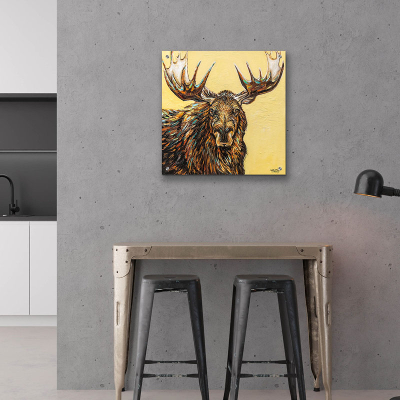 Art mural en verre «A Large Moose» par Carolee Vitaletti, H 24 po x l 24 po x P 0,2 po