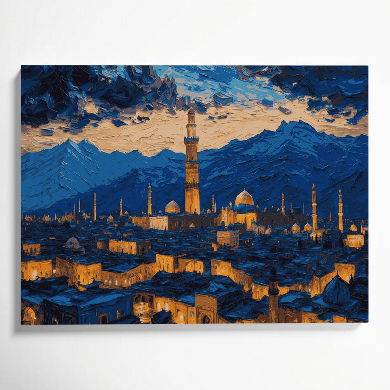 Art urbain sur toile, villes de Téhéran, bleu, H 24 po x l 36 po
