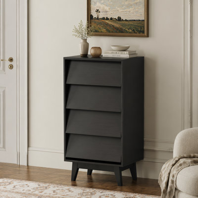 La commode double à 4 tiroirs présente un design rétro et biseauté