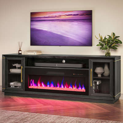  Meuble télé 73,5 po Befort, meuble télé moderne avec crédence de rangement avec foyer électrique, minuterie, écran tactile DEL, chaleur 5000 Btus