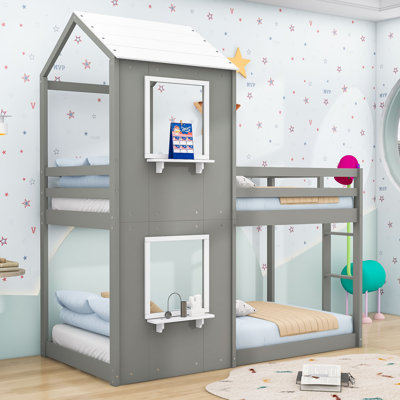 Playhouse Inspired Twin Over Twin Bunk Bed with Ladder