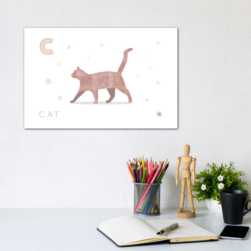 Chat - impression d'art graphique, Pas de tapis, Toile tendue, H 8 po x l 12 po x P 0,75 po