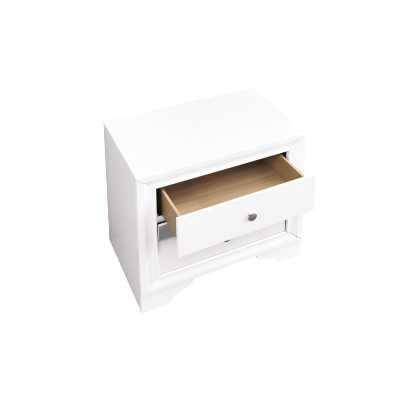 Stylish White Nightstand: Solid Wood Base & Trim - 26hx26wx17d Ample Storage Contemporary Look