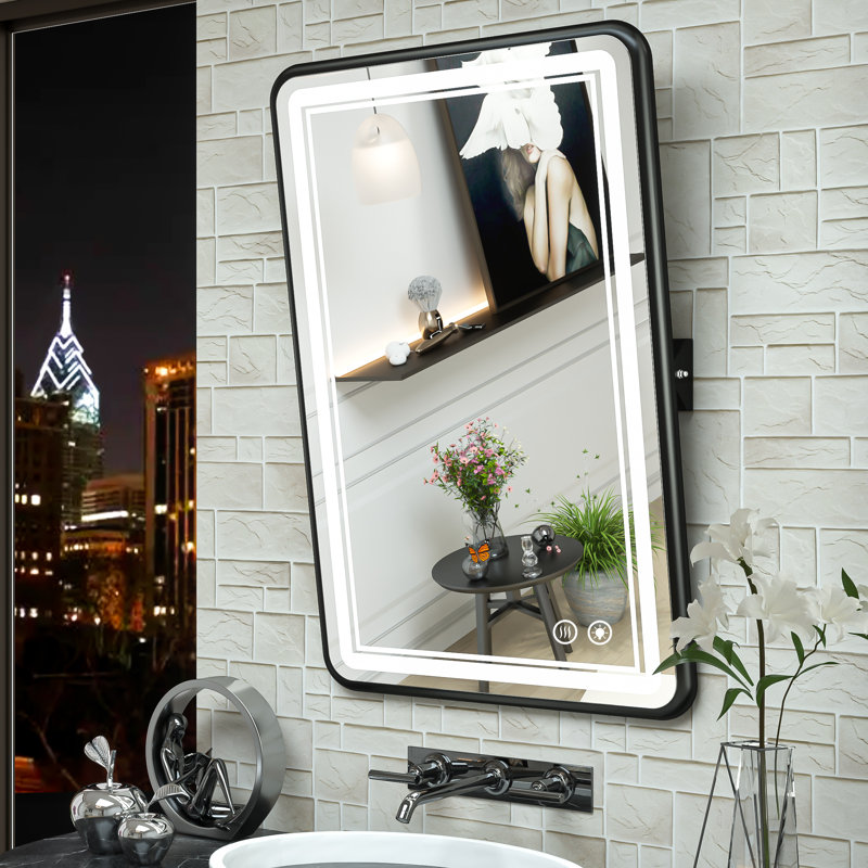 Miroir de salle de bain rectangulaire Demivion, 24 po x 36 po, Noir mat