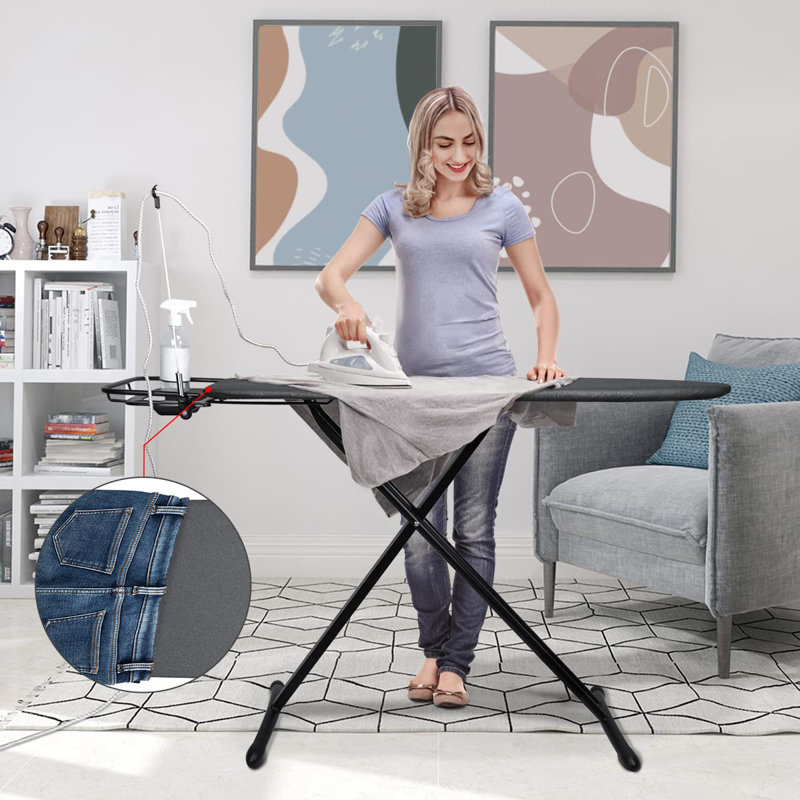 Extra Wide Black Steel Freestanding Ironing Board with Sleeve