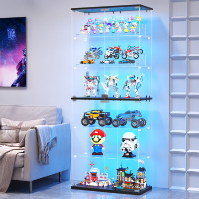 Grande vitrine 70 po en verre avec lumières RVB, armoire de rangement en bois massif à 6 niveaux avec porte verrouillable