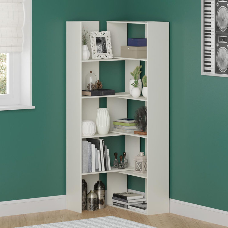Modern White Bookshelf, 5-Tier, 55.1 x 70.9 x 11.6 inches | 100% Melamine Coated Particle Board, Thickness: 0.7 inches | Wall-Mountable Design, Numerous Shelves for Storage & Display | Elegant & Functional Home Decor