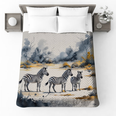 Zebras In Wild Habitat Quilted Bedspread All Sizes