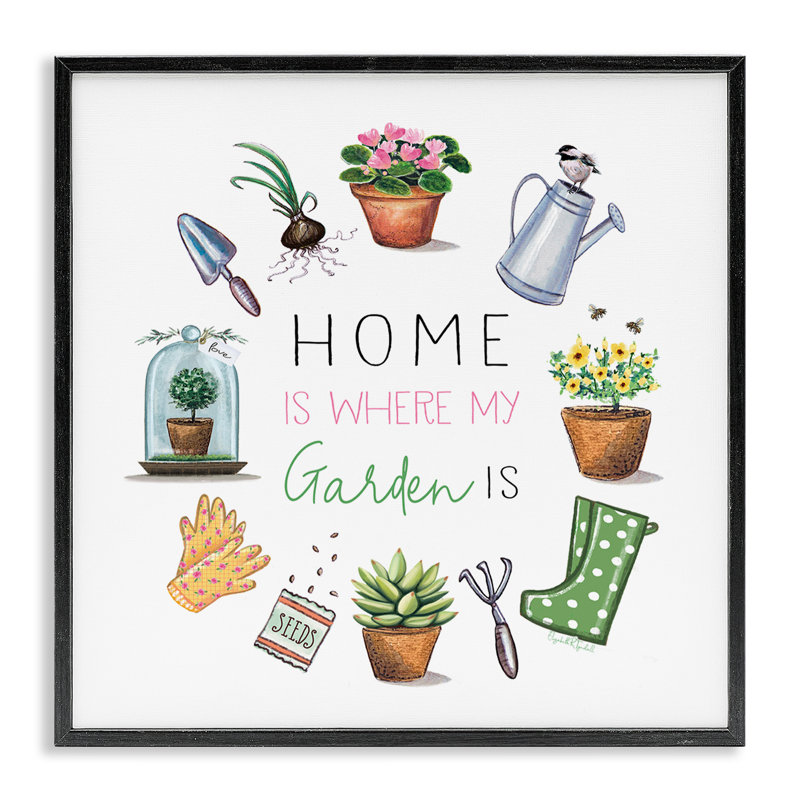 «Home Where Garden Is», estampe numérique par Elizabeth Tyndal, H 12 po x l 12 po, Giclée encadrée noir minuit