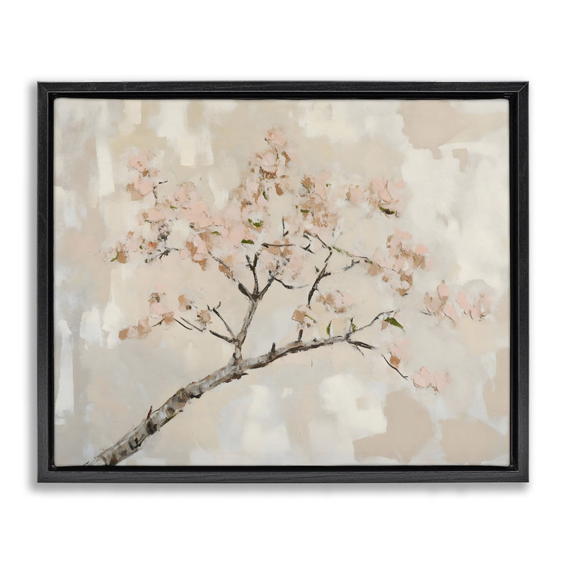 Cadre flottant discret avec branches de cerisier en fleurs, design par Franklyn Gregory, Cadre flottant noir de jais