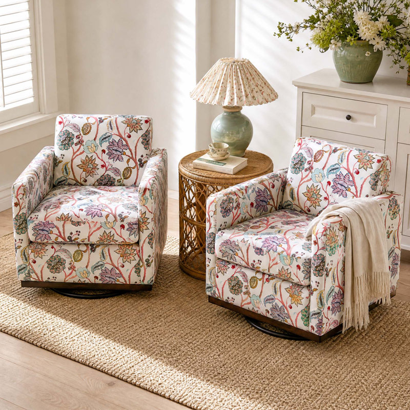 Fauteuil rembourré pivotant, Mélange de coton floral vif