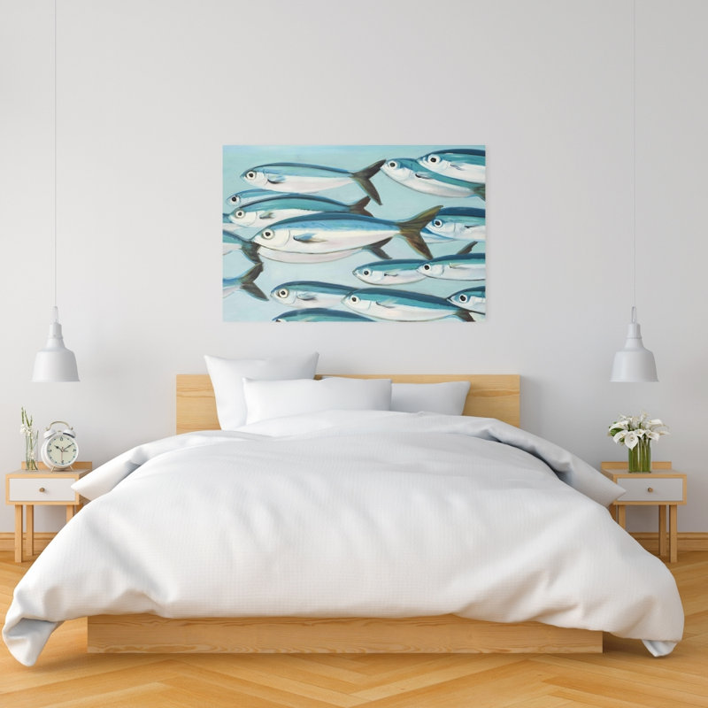 Small Fish of Caesio Caerulaurea - Marine Turquoise Canvas Decor, 36" H x 24" W