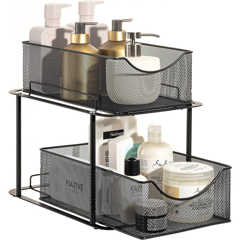 Sorbus 2-Tier Baskets with Mesh Sliding Drawers, Black