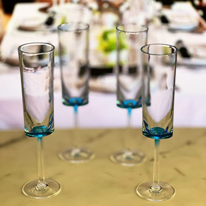 Flûtes à champagne ovales en plastique Halo, Bleu