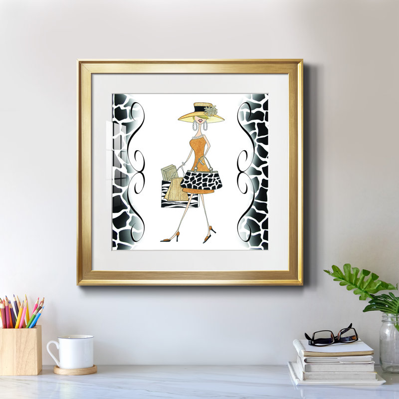 Swanky Shopper Gal - impression encadrée, H 17,5 po x l 17,5 po x P 1,5 po, Papier encadré doré