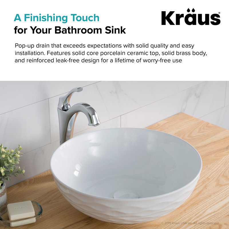 Viva Pop-Up Bathroom Sink Drain, White
