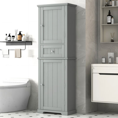 Tall Bathroom Storage Cabinet, Freestanding Storage Cabinet With Drawer And Adjustable Shelf, MDF Board With Painted Finish