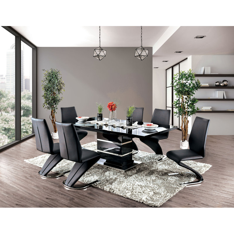 Ayleth 7-Piece Extendable Dining Table Set, 7 Pieces: Table, 6 Chairs, Black