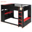 Lit mezzanine double en bois avec bureau réglable, tiroirs, rangement et lumières RVB, rouge-367324951