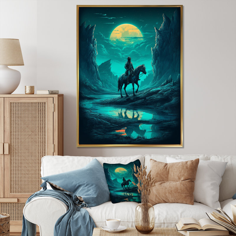Night Rider III sur toile, H 32 po x l 16 po x P 1 po, Cadre flottant doré