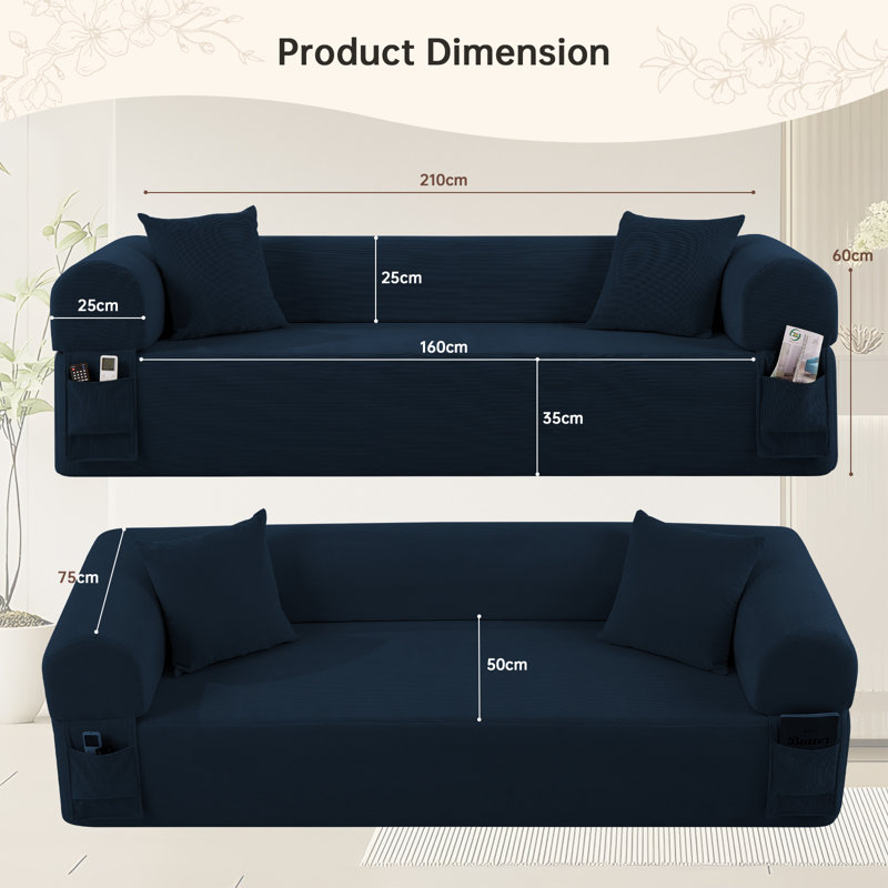 Boneless Floor Sofa Sofa-in-a-Box, No Installation & Easy to Transport Memory Foam With Individual Pocket Springs Seat Comfy Sofa Couch with 2 Matching Pillows, Couch for Living Room or Bedroom