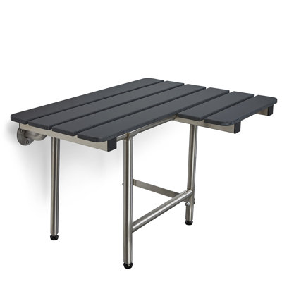 26-inch x 22.5-inch ADA Bariatric Wall Mount Folding Transfer Bench Shower Seat with Legs, Right-Handed, Black Slatted Phenolic Seat