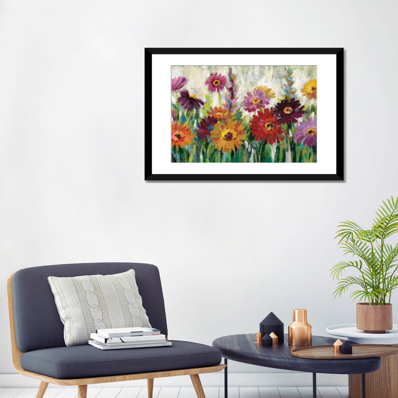 «Jewel Daisy Gerbera», reproduction sur toile, H 18 po x l 26 po x P 1,5 po, Toile avec cadre noir, Blanc