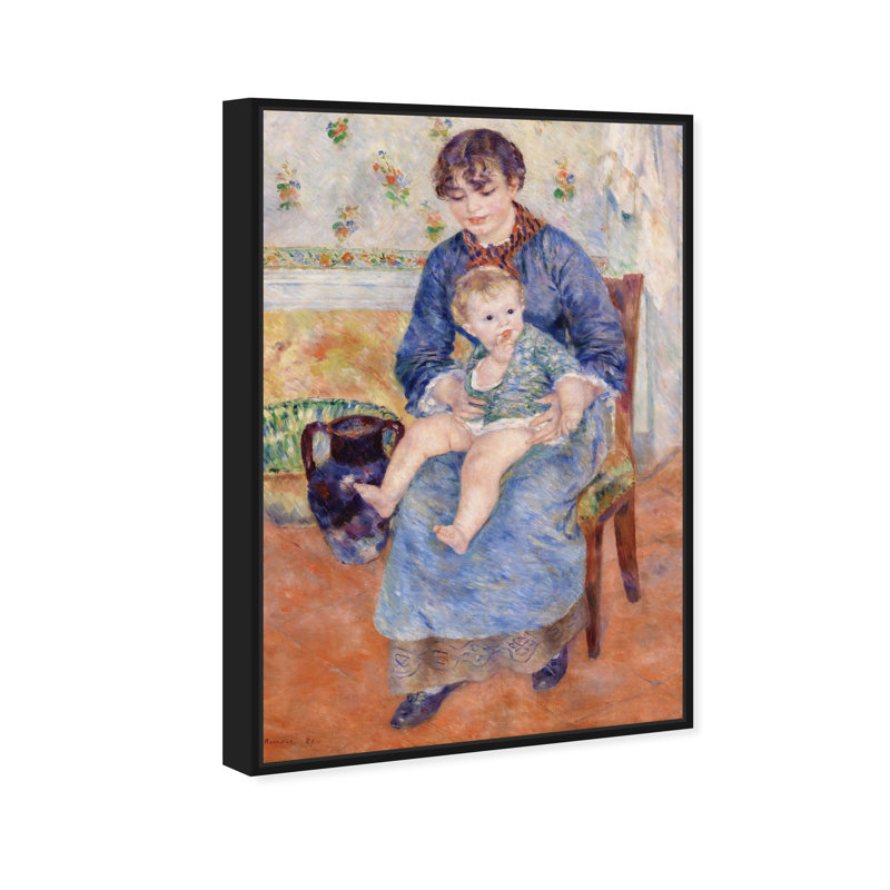 «Young Mother» par Pierre-Auguste Renoir - Impression sur toile, H 45 po x l 30 po, Toile avec cadre noir