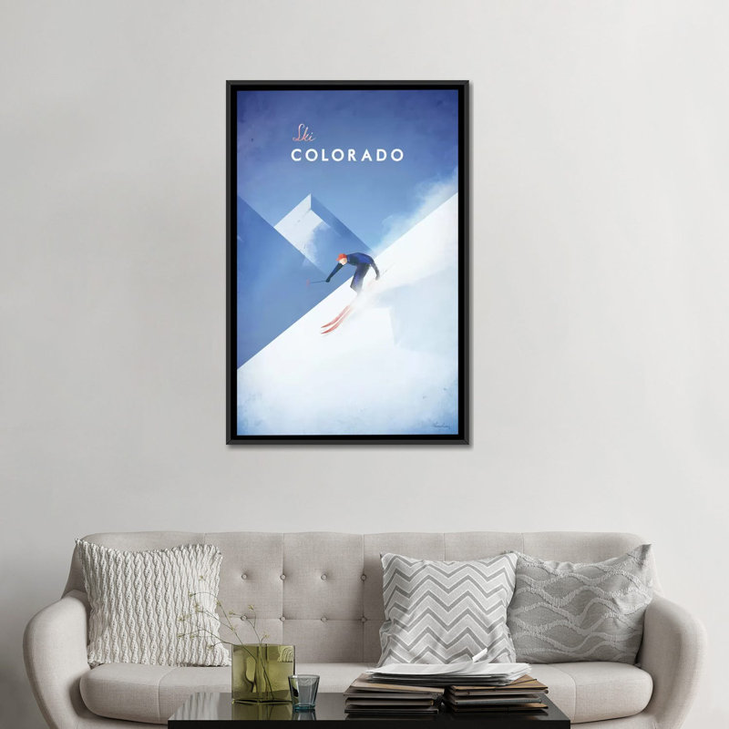 «Ski Colorado», impression sur toile tendue, H 48 po x l 32 po x P 1,5 po, Toile avec cadre noir, Pas de tapis