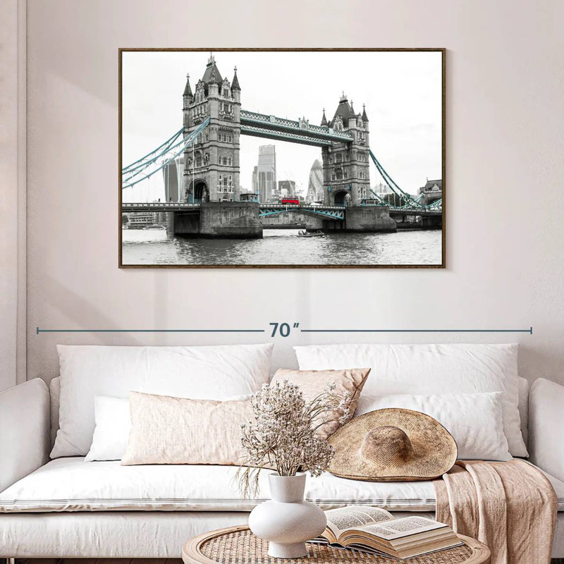 Pop London Bridge, 46 po x 31 po, Cadre flottant noyer