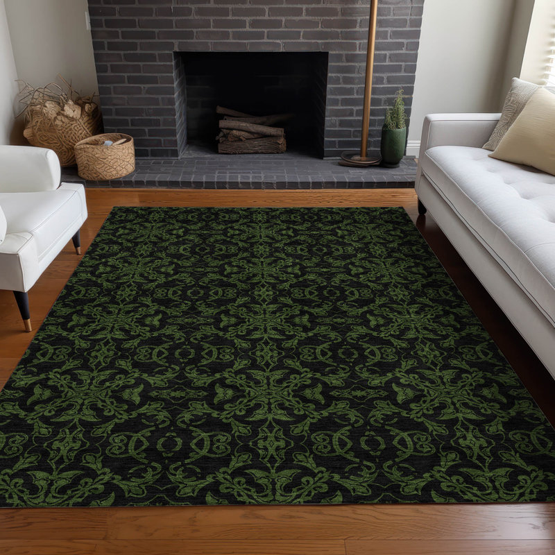 Tapis olive Prisco lavable à la machine de qualité supérieure, Rectangle 2 pi 6 po x 3 pi 10 po
