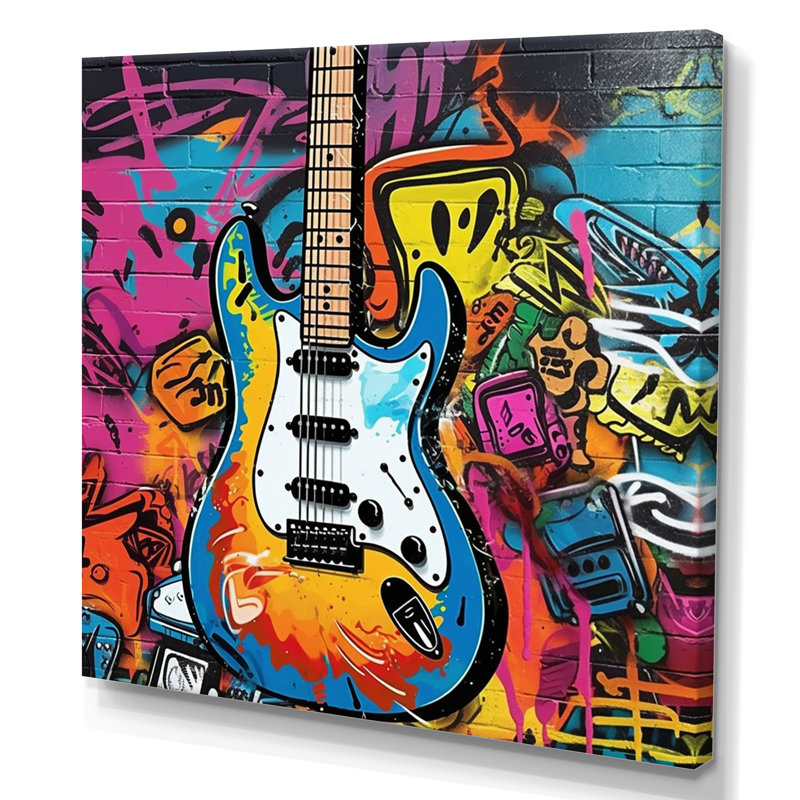 Graffity Guitars Street - Imprimé, H 36 po x l 36 po x P 1,5 po, Toile tendue