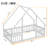 Twin Wood House-Shaped Floor Bed With Fence, Guardrails-816574347-816574348