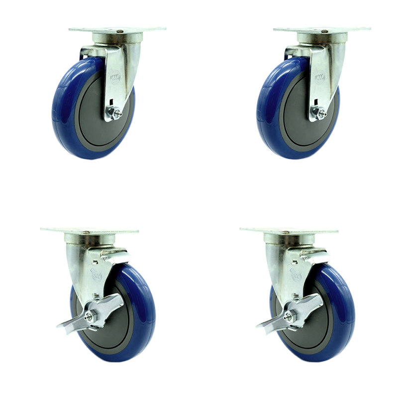 4 Piece Universal Kitchen Caster Set with Brake, Blue